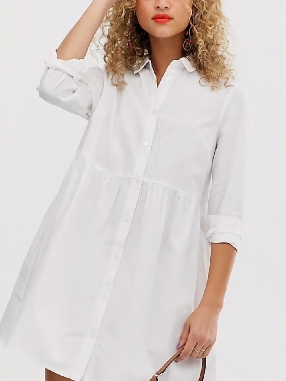 ASOS Design white cotton mini smock shirt dress - Picture 2 of 8